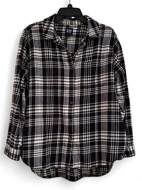 GAP Black and White Plaid Button Down Flannel Shirt Women’s Large 100% Cotton